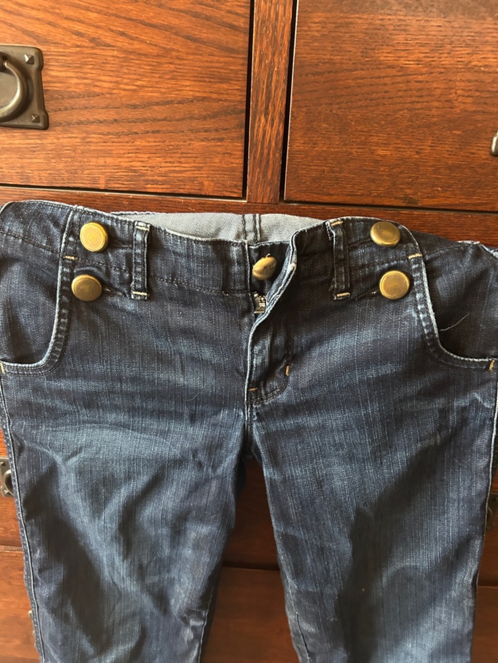 GAP Dark Blue Straight Leg Jeans with Brass Buttons